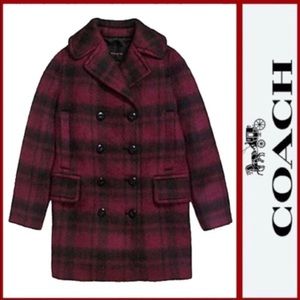 COACH PLAID LONG PEACOAT Medium NWT